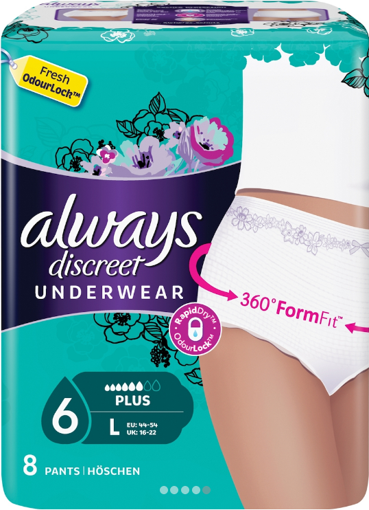Always Discreet Underwear, Incontinence Underwear, Large Size, 8 pcs. -  Babyboum